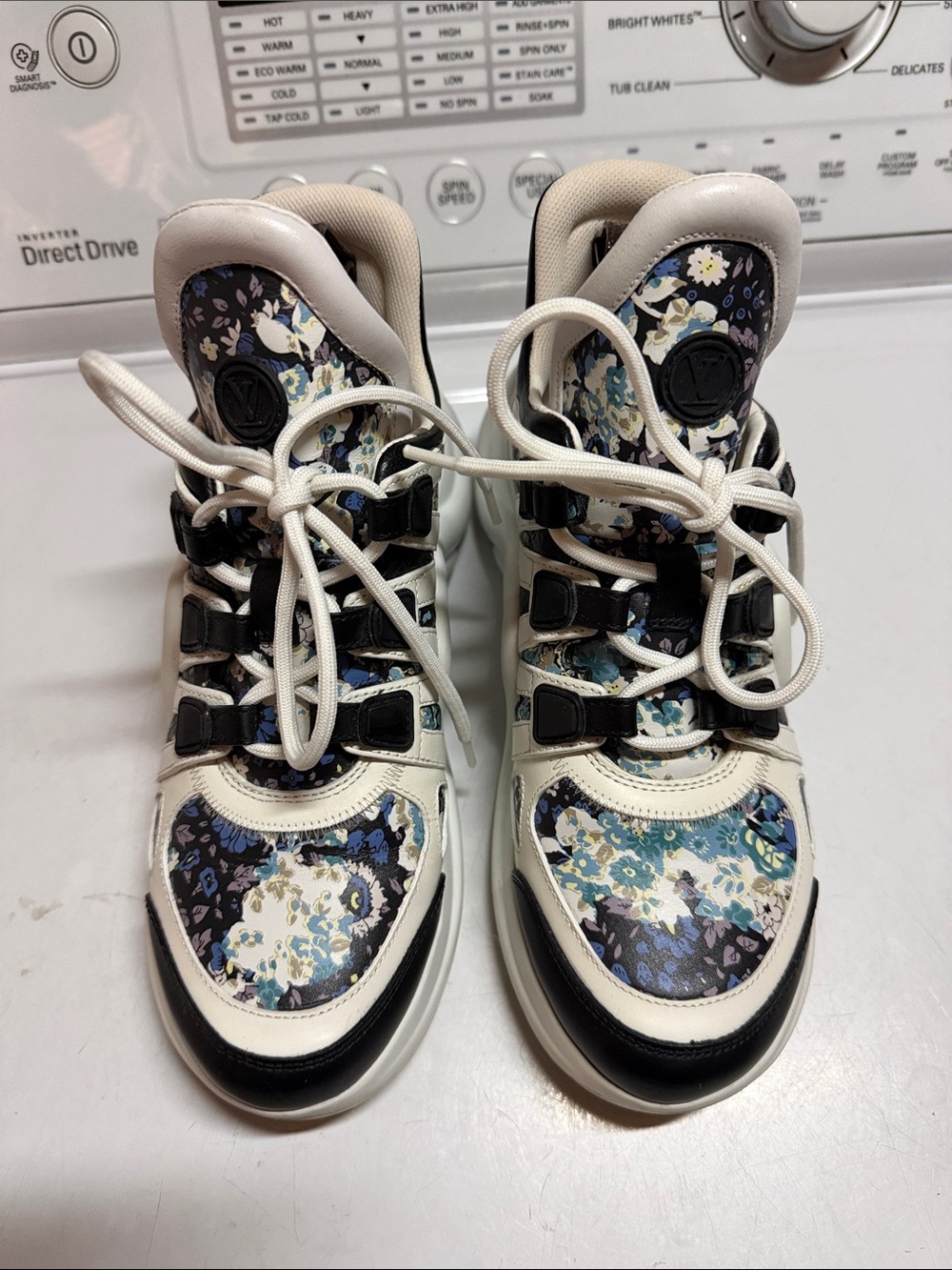 Louis Vuitton White Sneakers with Blue Floral Panels